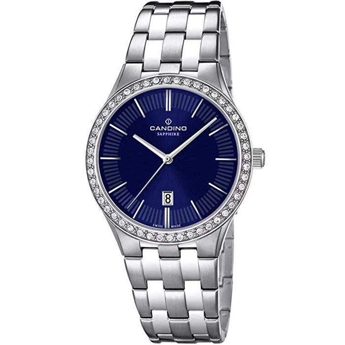 Дамски ръчен часовник с кварцов механизъм - корпус от Стомана - Стоманена верижка - цвят Син Сив