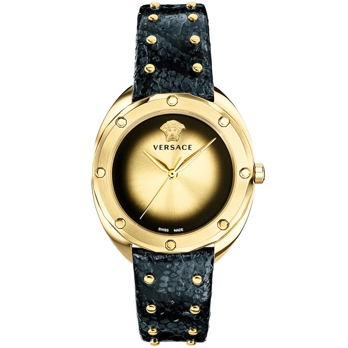 Мъжки ръчен часовник с кварцов механизъм - корпус от Стомана - Естествена кожа - цвят Злато Злато