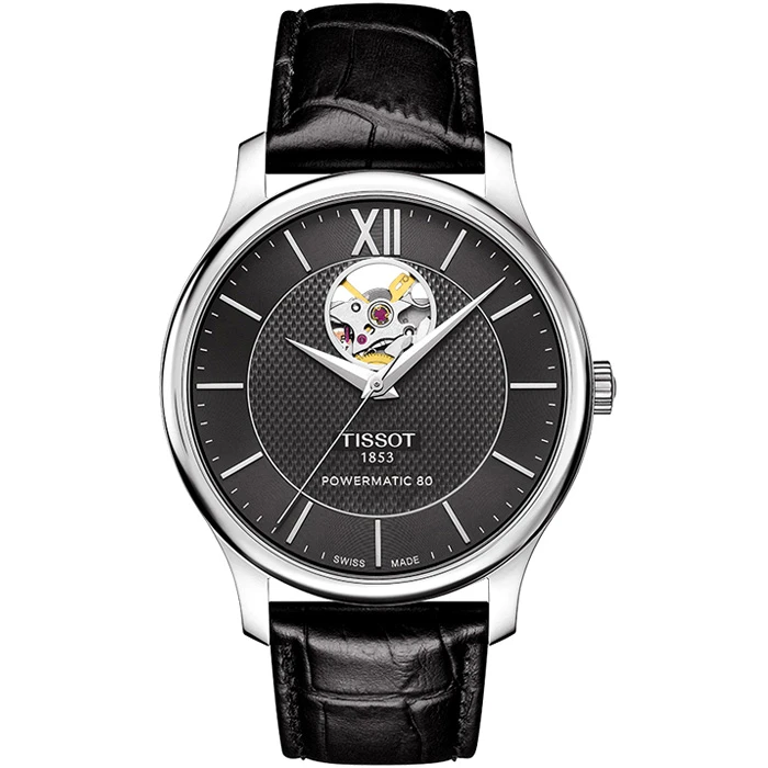 Мъжки ръчен часовник с автоматичен механизъм - корпус от Стомана - Естествена кожа - цвят Черен Черен