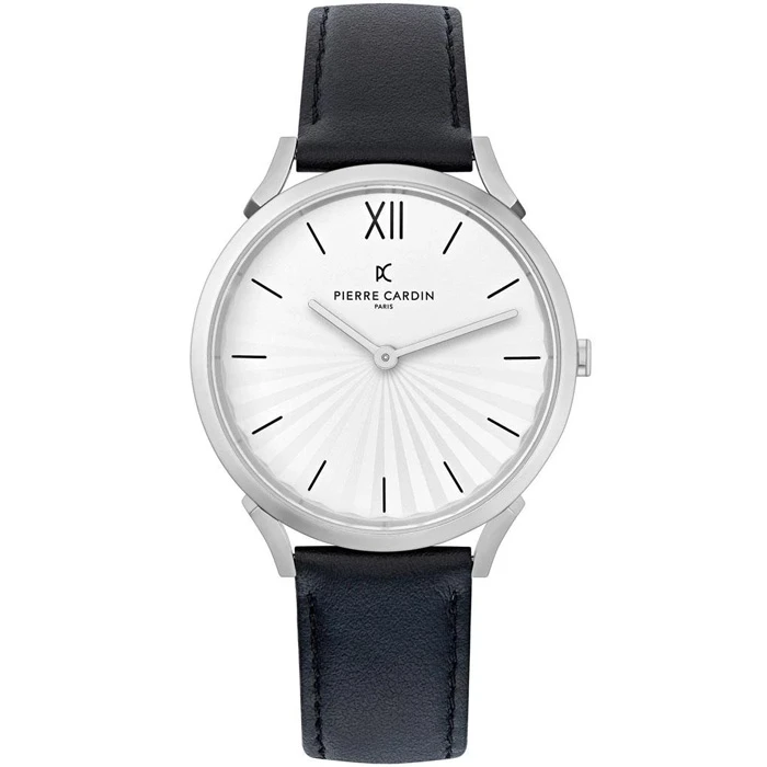 Мъжки ръчен часовник с кварцов механизъм - корпус от Стомана - Естествена кожа - цвят Бял Черен