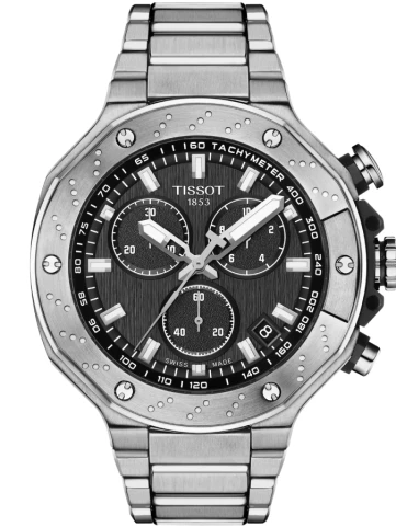 Tissot T141.417.11.051.01 T-Race - Мъжки ръчен часовник с кварцов механизъм - корпус от Стомана - Стоманена верижка - цвят Черен Сив