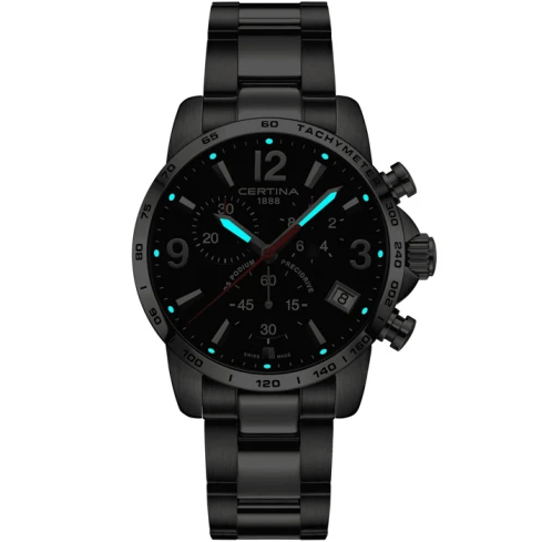 Certina C034.417.11.057.00 DS Podium - Мъжки ръчен часовник с кварцов механизъм - корпус от Стомана - Стоманена верижка - цвят Черен Сив