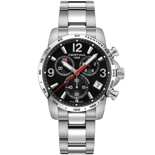 Certina C034.417.11.057.00 DS Podium - Мъжки ръчен часовник с кварцов механизъм - корпус от Стомана - Стоманена верижка - цвят Черен Сив