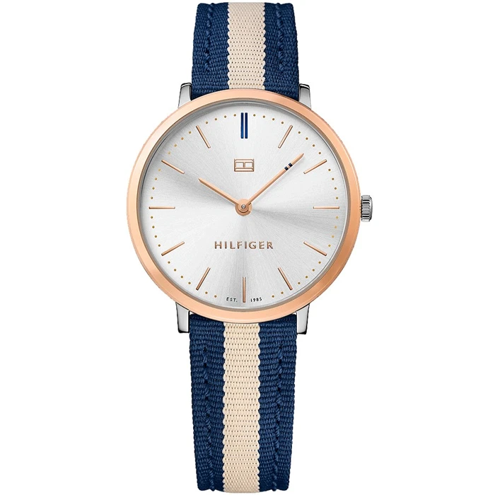 Дамски ръчен часовник с кварцов механизъм - корпус от Стомана - Текстил - цвят Сребрист Бежов