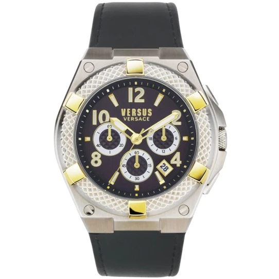 Мъжки ръчен часовник с кварцов механизъм - корпус от Стомана - Синтетична кожа - цвят Черен Черен