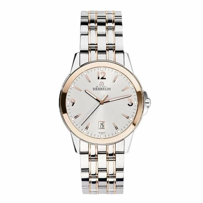 Мъжки ръчен часовник с кварцов механизъм - корпус от Стомана - Стоманена верижка - цвят Сив Розово Злато