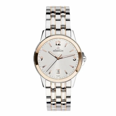 Мъжки ръчен часовник с кварцов механизъм - корпус от Стомана - Стоманена верижка - цвят Сив Розово Злато