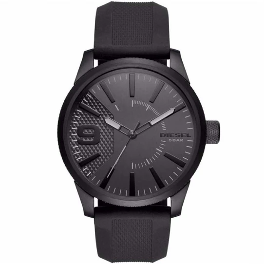 Мъжки ръчен часовник с кварцов механизъм - корпус от Стомана - Силиконова каишка - цвят Черен Черен