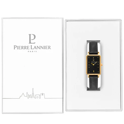 Дамски ръчен часовник с кварцов механизъм - корпус от Стомана - Естествена кожа - цвят Черен Черен