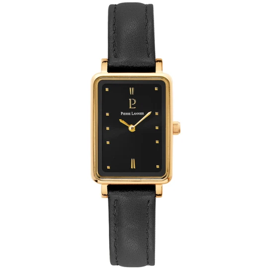 Дамски ръчен часовник с кварцов механизъм - корпус от Стомана - Естествена кожа - цвят Черен Черен