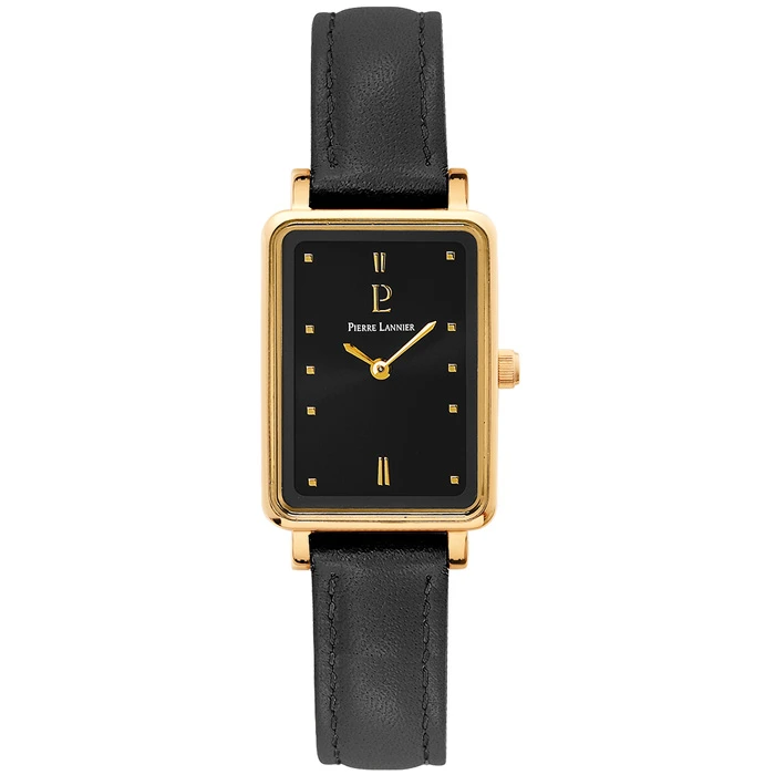 Дамски ръчен часовник с кварцов механизъм - корпус от Стомана - Естествена кожа - цвят Черен Черен