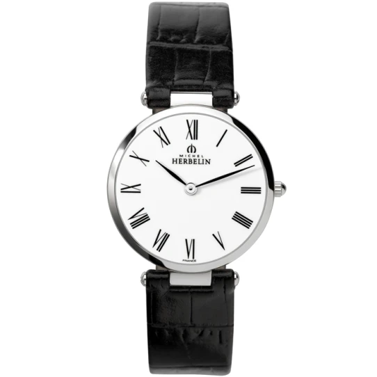 Дамски ръчен часовник с кварцов механизъм - корпус от Стомана - Естествена кожа - цвят Бял Черен