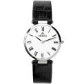 Дамски ръчен часовник с кварцов механизъм - корпус от Стомана - Естествена кожа - цвят Бял Черен