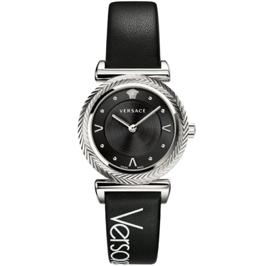 Дамски ръчен часовник с кварцов механизъм - корпус от Стомана - Синтетична кожа - цвят Черен Черен