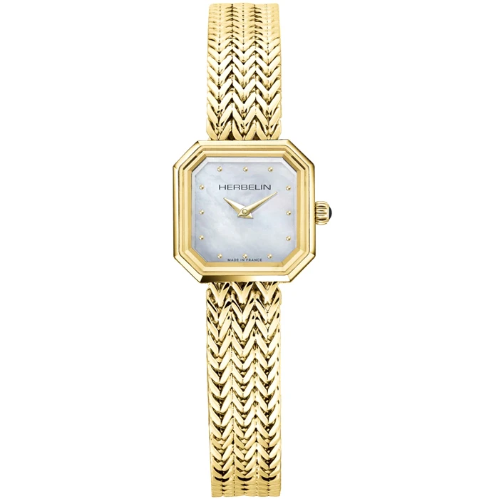 Дамски ръчен часовник с кварцов механизъм - корпус от Стомана - Стоманена верижка - цвят Седеф Злато