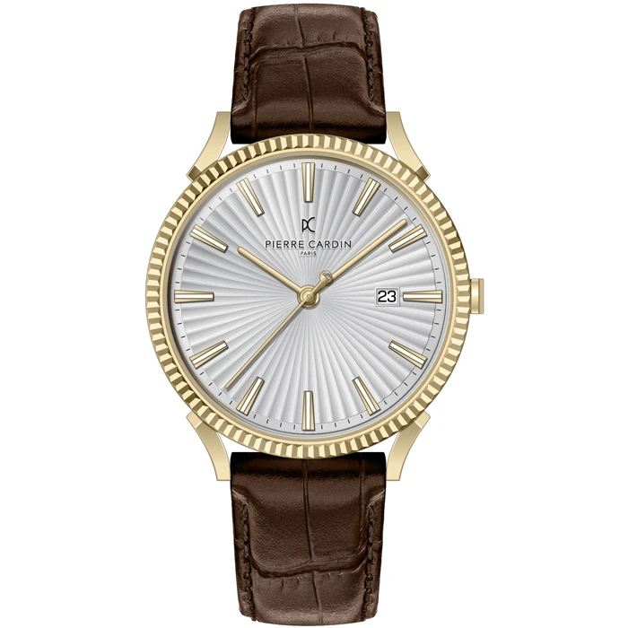 Мъжки ръчен часовник с кварцов механизъм - корпус от Стомана - Естествена кожа - цвят Сребрист Кафяв