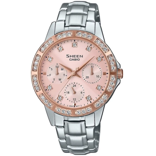 Casio SHE-3517SG-4AUEF Sheen - Дамски ръчен часовник с кварцов механизъм - корпус от Стомана - Стоманена верижка - цвят Розов Сив