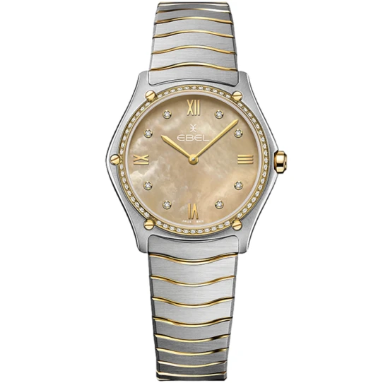 Дамски ръчен часовник с кварцов механизъм - корпус от Стомана - Стоманена верижка - цвят Седеф Злато