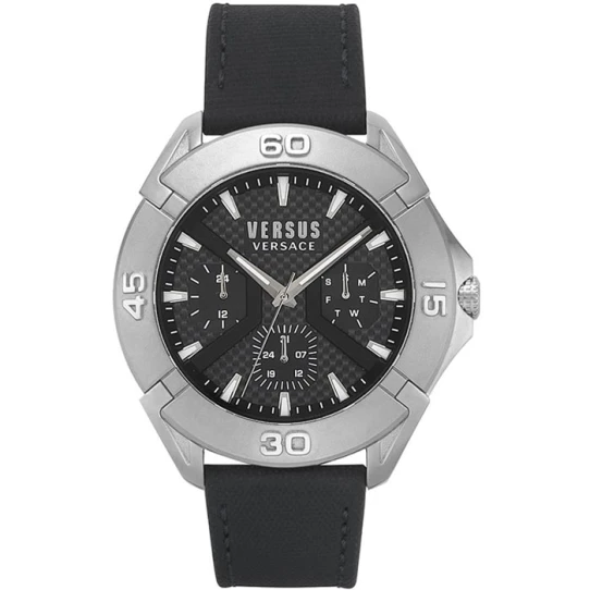 Мъжки ръчен часовник с кварцов механизъм - корпус от Стомана - Синтетична кожа - цвят Черен Черен