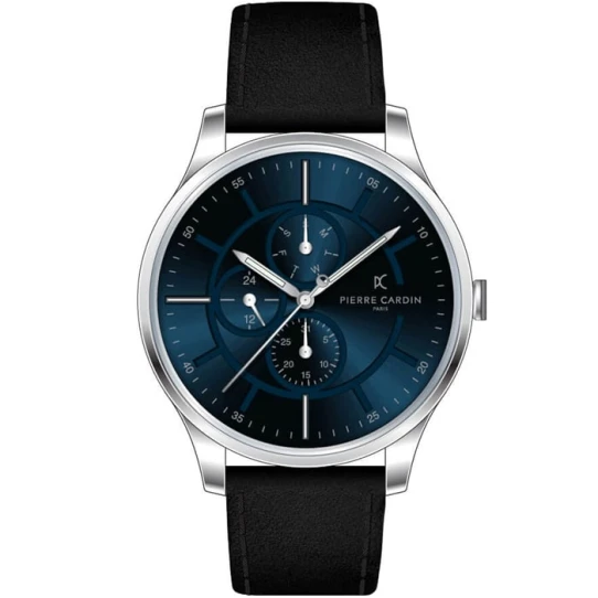 Мъжки ръчен часовник с кварцов механизъм - корпус от Стомана - Естествена кожа - цвят Син Черен