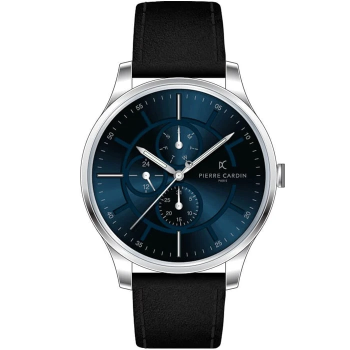 Мъжки ръчен часовник с кварцов механизъм - корпус от Стомана - Естествена кожа - цвят Син Черен