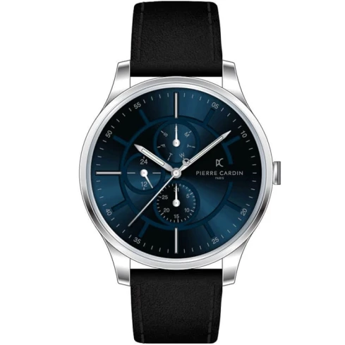 Мъжки ръчен часовник с кварцов механизъм - корпус от Стомана - Естествена кожа - цвят Син Черен