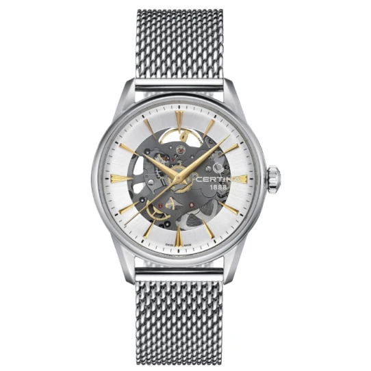 Мъжки ръчен часовник с автоматичен механизъм - корпус от Стомана - Стоманена верижка - цвят Скелетон Сив