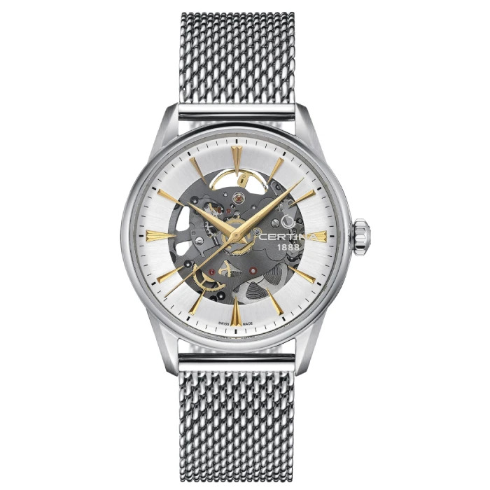 Мъжки ръчен часовник с автоматичен механизъм - корпус от Стомана - Стоманена верижка - цвят Скелетон Сив