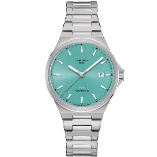 Мъжки ръчен часовник с автоматичен механизъм - корпус от Стомана - Стоманена верижка - цвят Тюркоаз