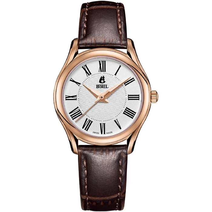 Дамски ръчен часовник с кварцов механизъм - корпус от Стомана - Естествена кожа - цвят Бял Кафяв