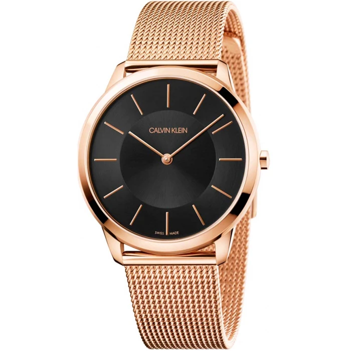 Мъжки ръчен часовник с кварцов механизъм - корпус от Стомана - Меш - цвят Черен Розово Злато