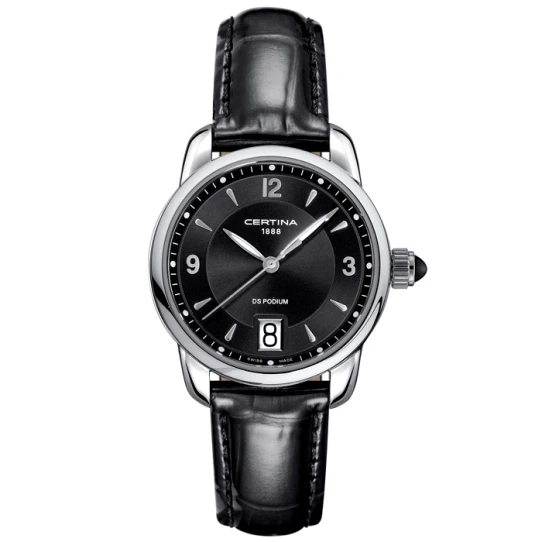 Дамски ръчен часовник с кварцов механизъм - корпус от Стомана - Естествена кожа - цвят Черен Черен