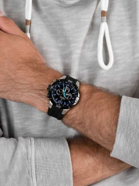 Мъжки ръчен часовник с кварцов механизъм - корпус от Стомана - Силиконова каишка - цвят Черен Черен