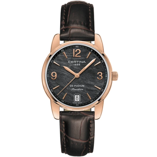 Дамски ръчен часовник с кварцов механизъм - корпус от Стомана - Естествена кожа - цвят Седеф Кафяв