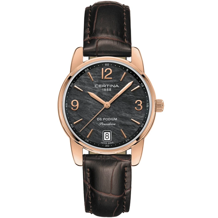 Дамски ръчен часовник с кварцов механизъм - корпус от Стомана - Естествена кожа - цвят Седеф Кафяв