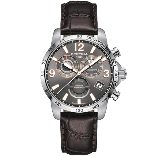 Мъжки ръчен часовник с кварцов механизъм - корпус от Стомана - Естествена кожа - цвят Сив Кафяв