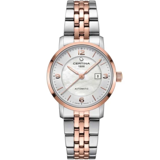 Дамски ръчен часовник с автоматичен механизъм - корпус от Стомана - Стоманена верижка - цвят Седеф Розово Злато