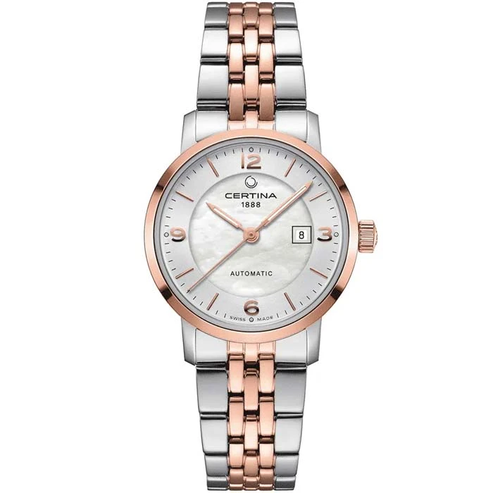 Дамски ръчен часовник с автоматичен механизъм - корпус от Стомана - Стоманена верижка - цвят Седеф Розово Злато