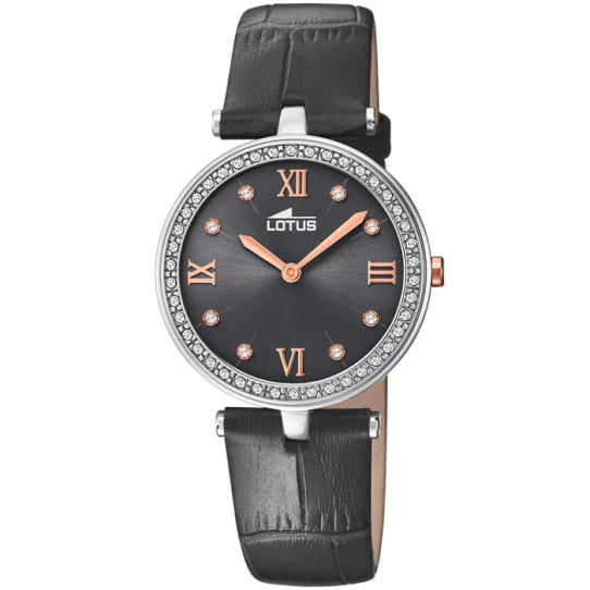 Дамски ръчен часовник с кварцов механизъм - корпус от Стомана - Естествена кожа - цвят Черен Черен