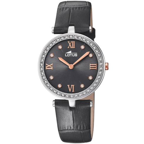 Дамски ръчен часовник с кварцов механизъм - корпус от Стомана - Естествена кожа - цвят Черен Черен