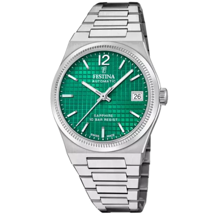 Дамски ръчен часовник с автоматичен механизъм - корпус от Стомана - Стоманена верижка - цвят Зелен Сив