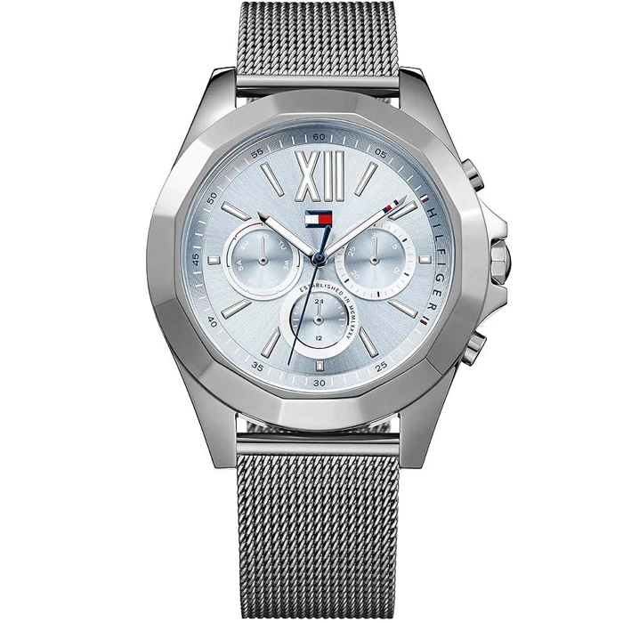 Мъжки ръчен часовник с кварцов механизъм - корпус от Стомана - Меш - цвят Син Сив