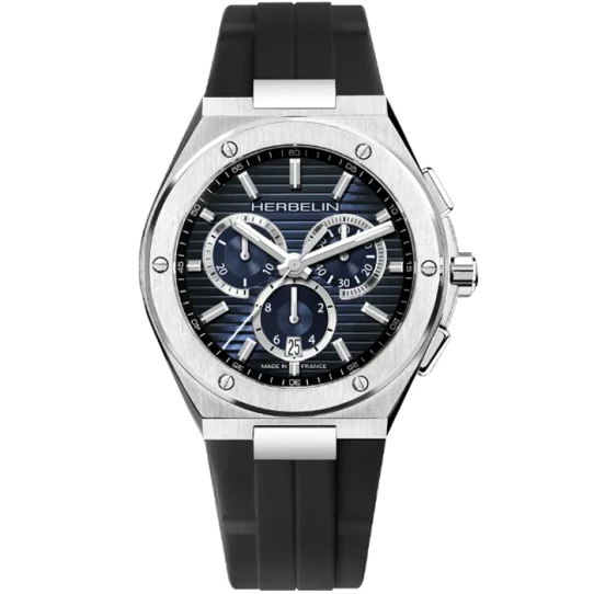 Мъжки ръчен часовник с кварцов механизъм - корпус от Стомана - Силиконова каишка - цвят Син Черен