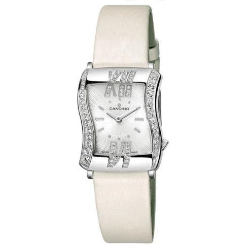 Дамски ръчен часовник с кварцов механизъм - корпус от Стомана - Естествена кожа - цвят Сребрист Бял