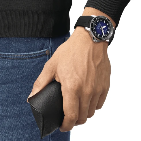 Мъжки ръчен часовник с автоматичен механизъм - корпус от Стомана - Каучук - цвят Син Черен