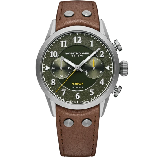 Мъжки ръчен часовник с автоматичен механизъм - корпус от Стомана - Естествена кожа - цвят Зелен Сив