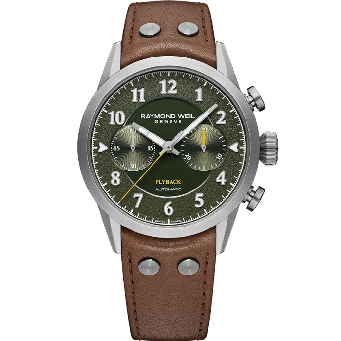 Мъжки ръчен часовник с автоматичен механизъм - корпус от Стомана - Естествена кожа - цвят Зелен Сив