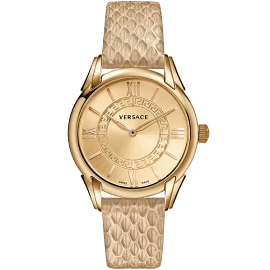 Дамски ръчен часовник с кварцов механизъм - корпус от Стомана - Естествена кожа - цвят Злато Бежов