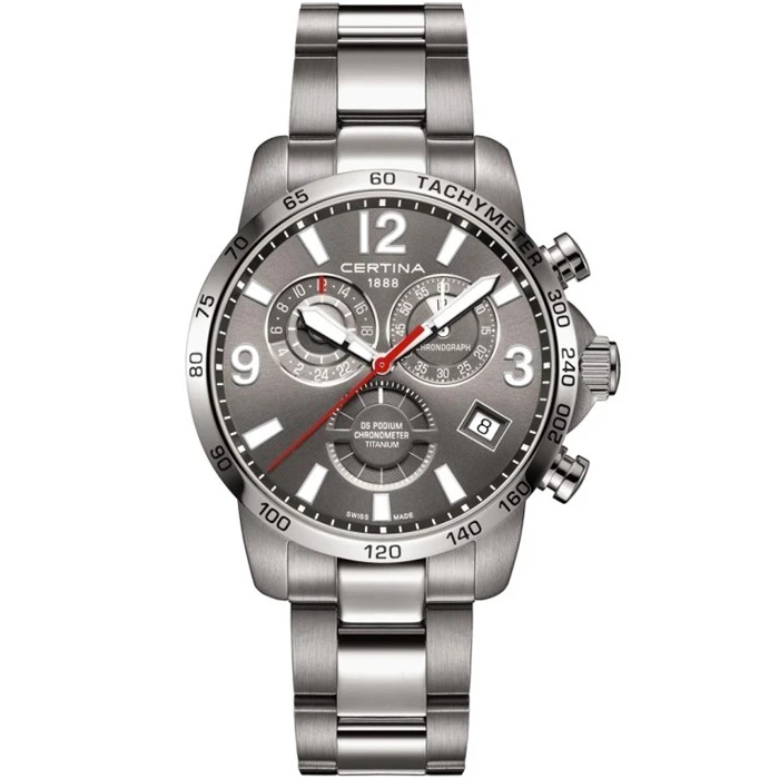 Мъжки ръчен часовник с кварцов механизъм - корпус от Титан - Титаниева верижка - цвят Сив Сив