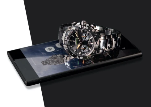 Мъжки ръчен часовник с кварцов механизъм - корпус от Стомана - Стоманена верижка - цвят Черен Биколор